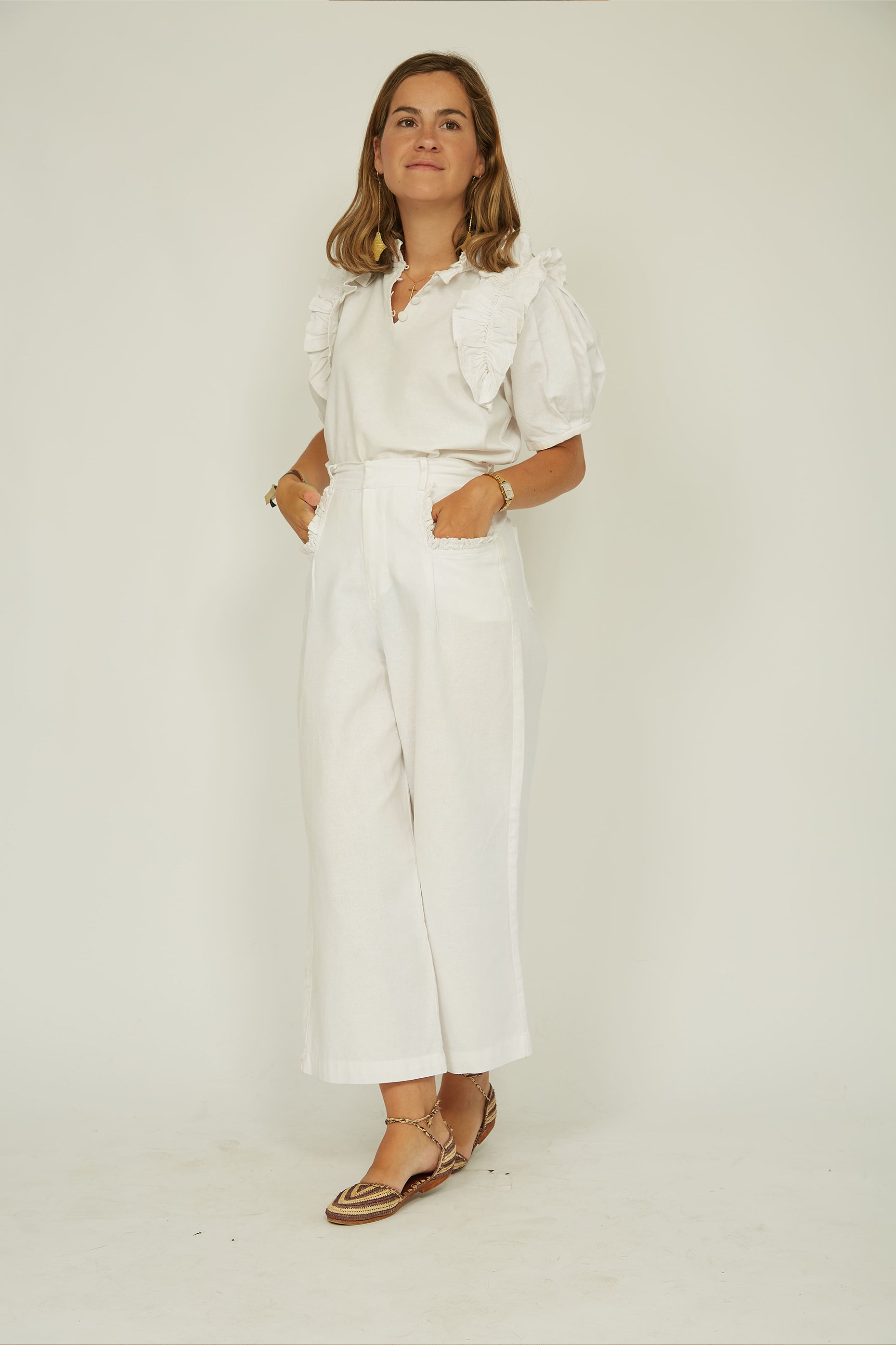 PANTALON EN LIN BLANC HELIOS