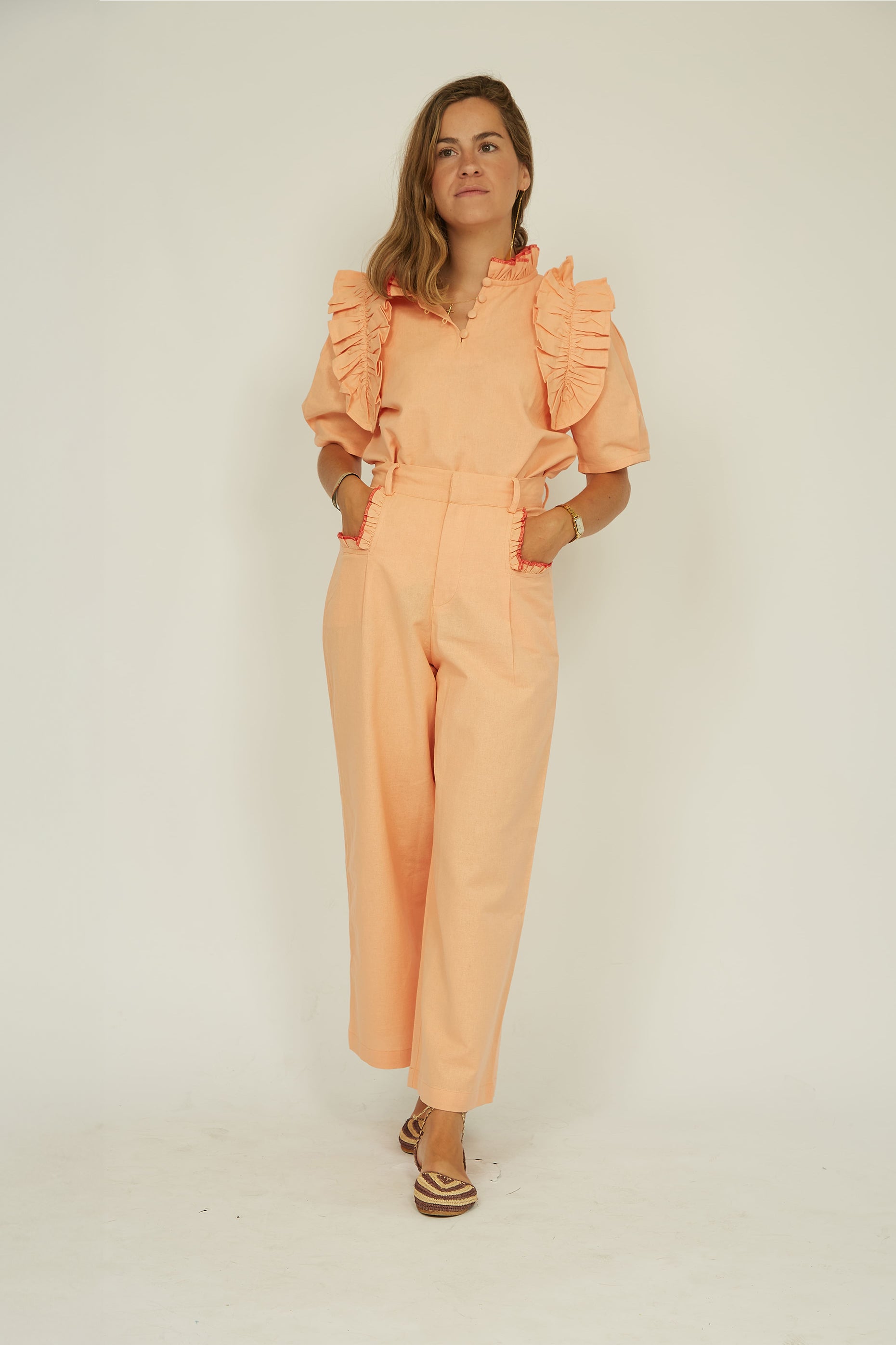 SALMON LINEN PANTS LIVIA