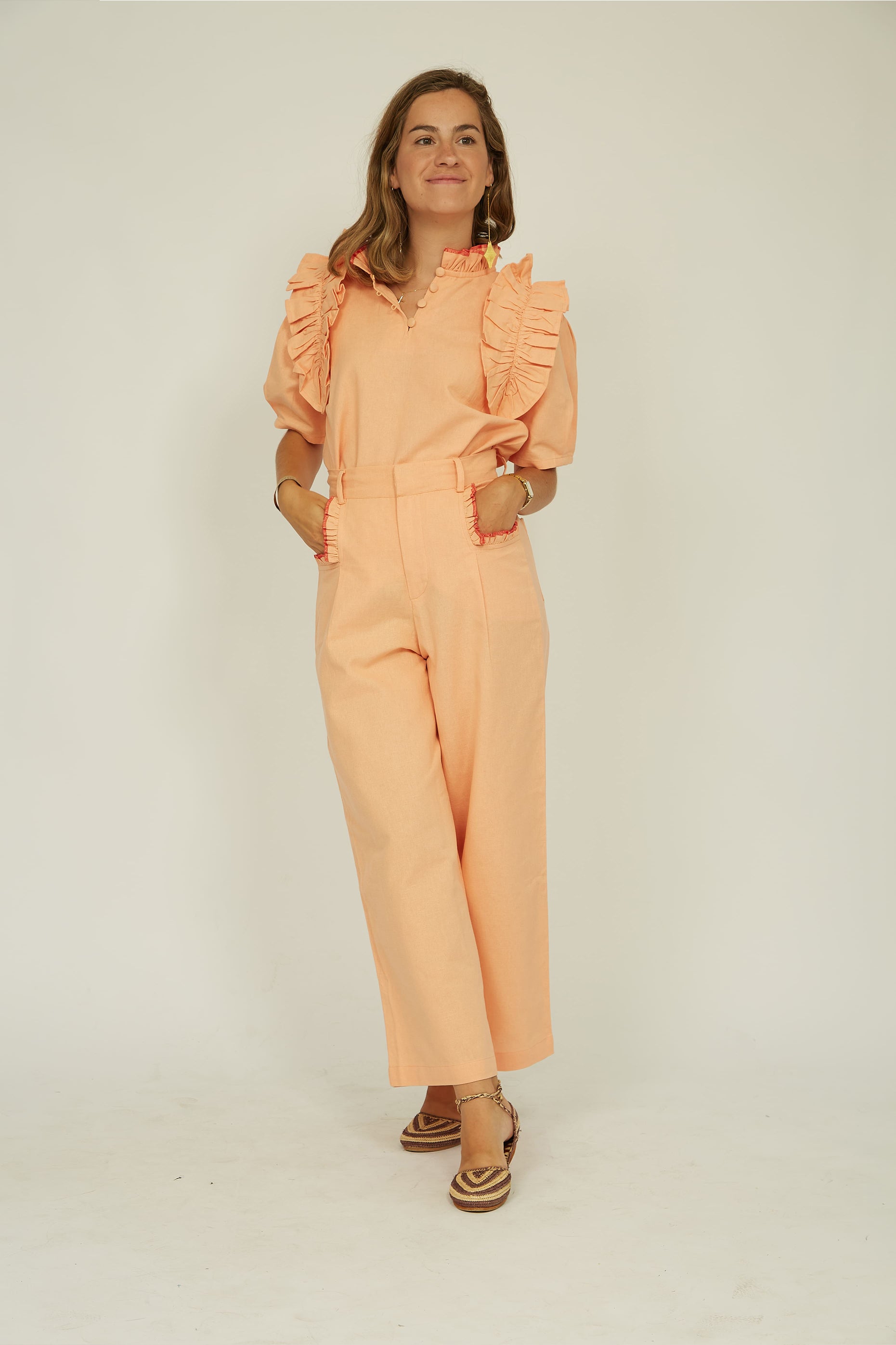 SALMON LINEN PANTS LIVIA