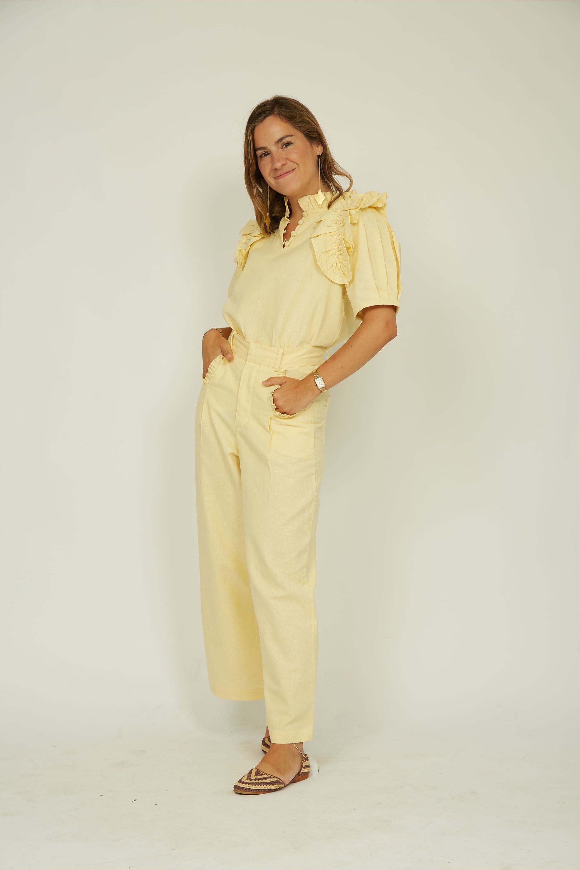 PANTALÓN LINO AMARILLO CREMA CYBELE